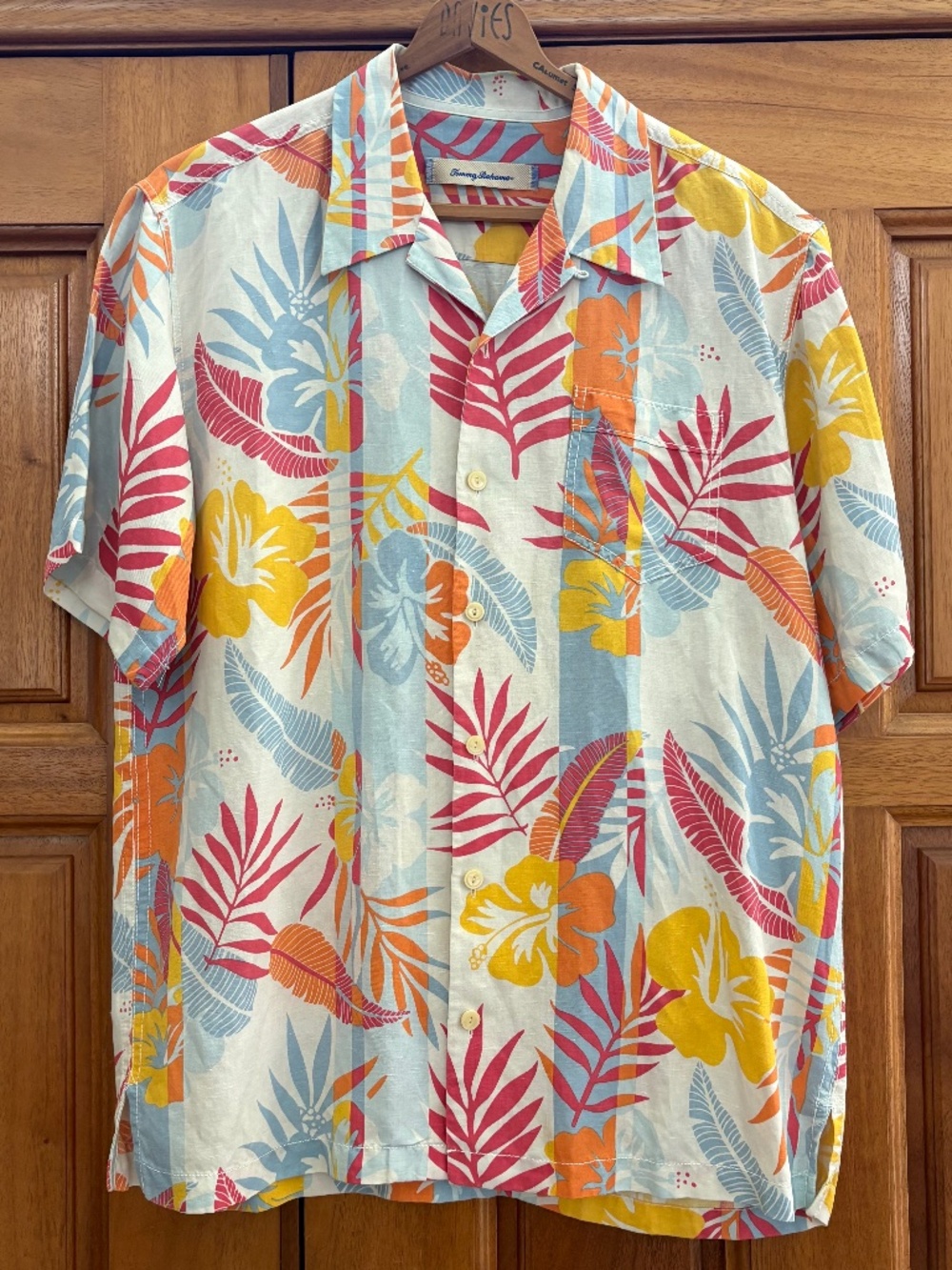 Tommy Bahama Linen Silk Hawaiian Camp Shirt L Tropical Floral